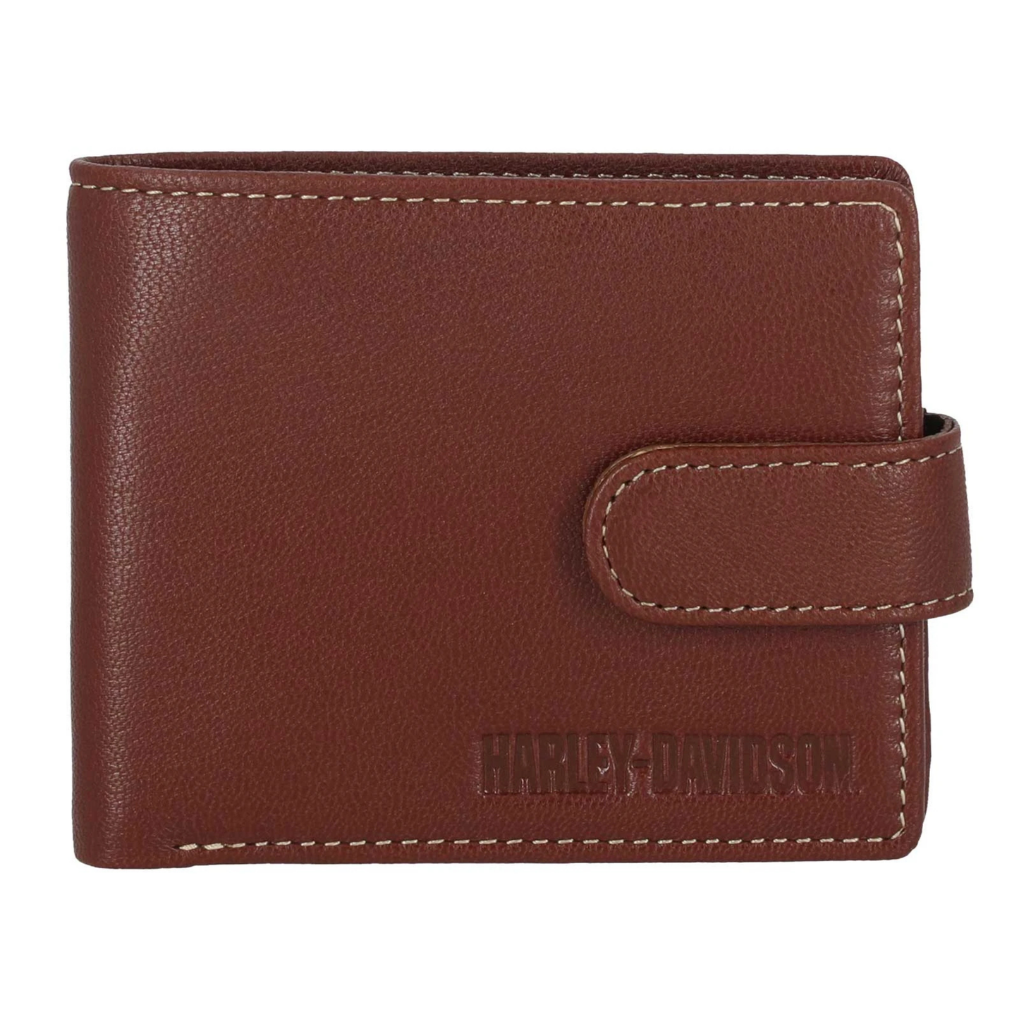 Harley-Davidson® Men's Snap Genuine Leather Billfold Wallet w/ Coin Pocket - Brown