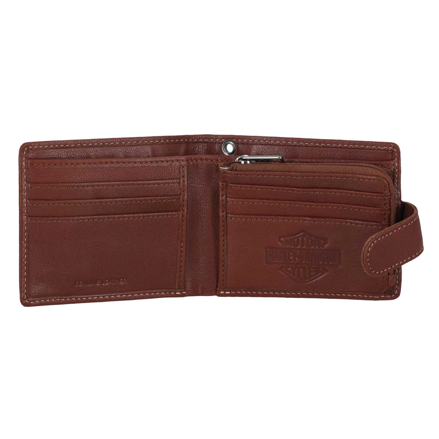 Harley-Davidson® Men's Snap Genuine Leather Billfold Wallet w/ Coin Pocket - Brown