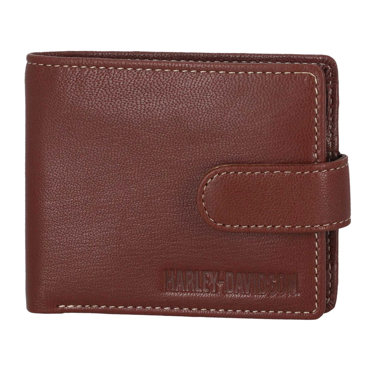Harley-Davidson® Men's Snap Genuine Leather Billfold Wallet w/ Coin Pocket - Brown