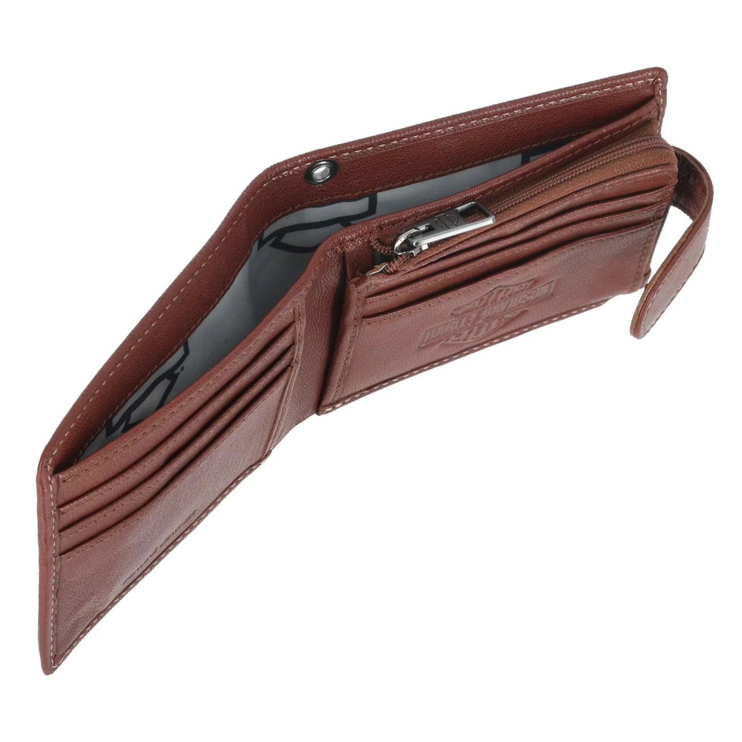 Harley-Davidson® Men's Snap Genuine Leather Billfold Wallet w/ Coin Pocket - Brown