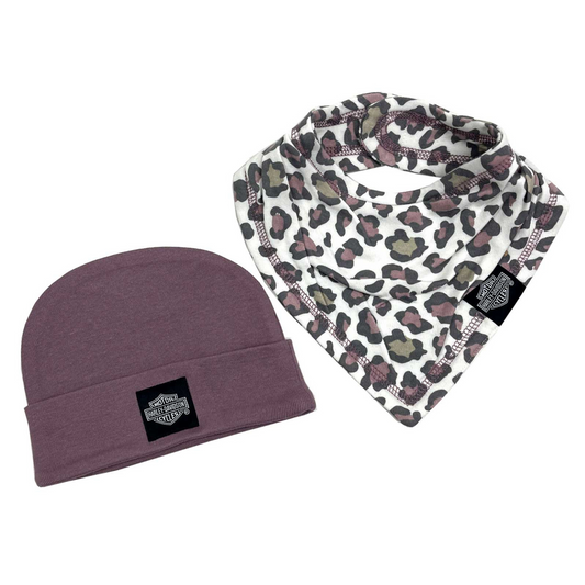 Harley-Davidson® Girls' 2-Pack Newborn Cheetah Print Beanie Set - Purple