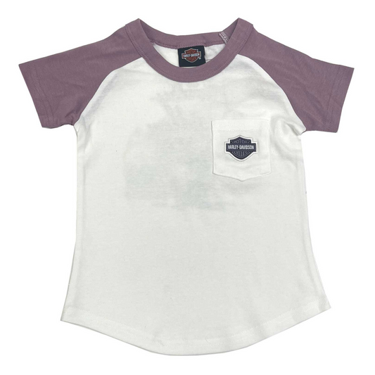 Harley-Davidson® Girls' Bar & Shield Short Sleeve Toddler Pocket Tee White