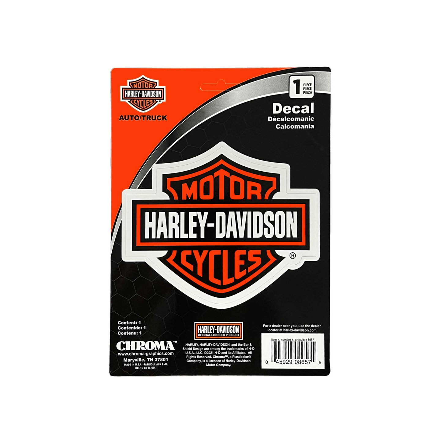 Harley-Davidson® Orange/Black Bar & Shield Logo Vinyl Decal - 5’’ X 4’’