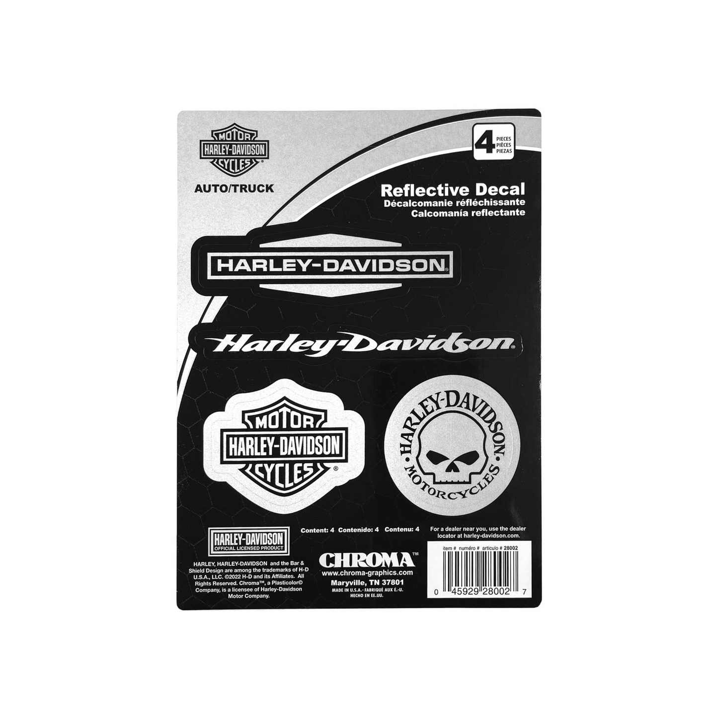 Harley-Davidson® 4-Piece Reflective H-D Logos Chrome Decals - 4 Pack - 6 ’’ X 8 ’’
