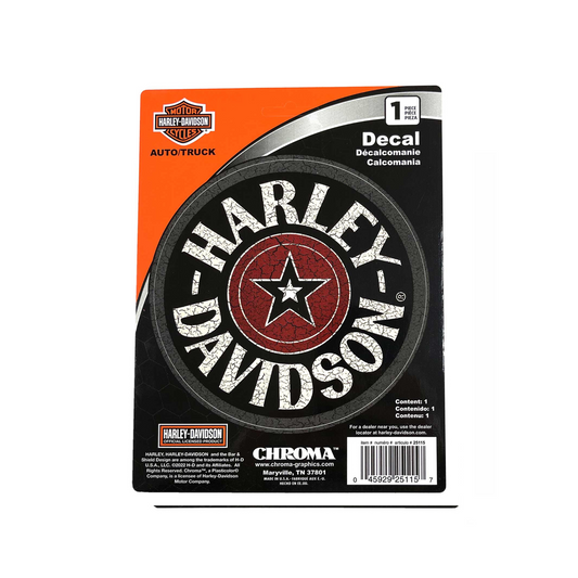 Harley-Davidson® Distressed Circle Star H-D Decal - Black & Red - 6" x 8"