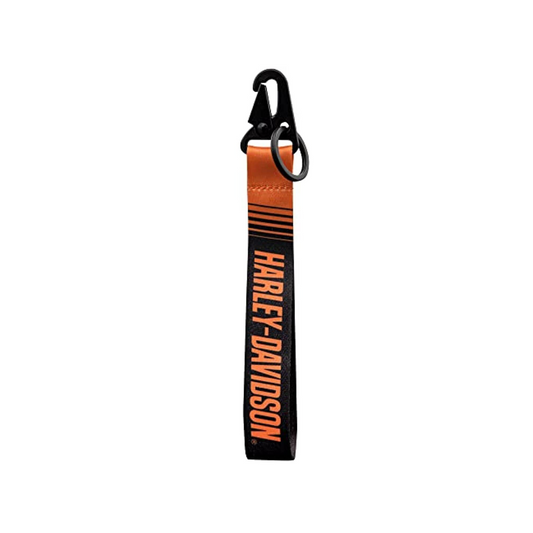 Harley-Davidson® Bold H-D Text Black Wrist Strap Key Chain - Black/Orange