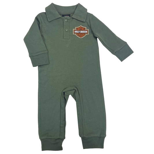 Harley-Davidson® Boys' Bar & Shield Knit Button Collar Coveralls – Green