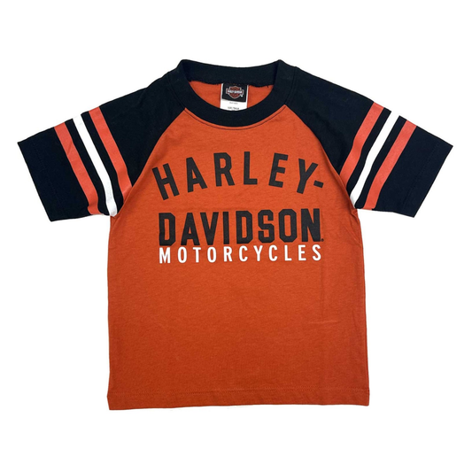 Harley-Davidson® Boys' Knit Raglan Short Sleeve Toddler Tee - Orange