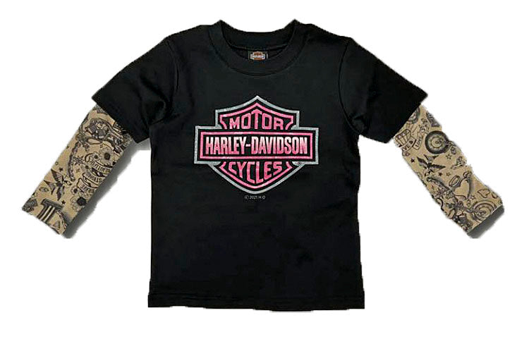Harley-Davidson® Toddler Girls T-Shirt with Tattoo Sleeves