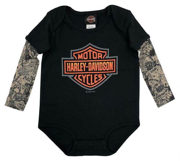 Harley-Davidson® Baby Boys Bar & Shield Mesh Tattoo Long Sleeve Creeper