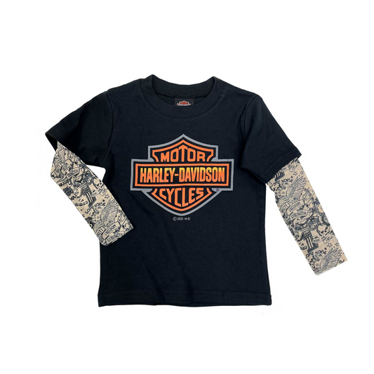 Harley-Davidson® Little Boys' Bar & Shield Mesh Tattoo Long Sleeve Tee