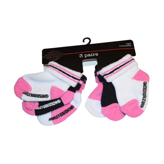 Harley-Davidson® Baby Girls' Pink/Black/White Socks - Three Pack