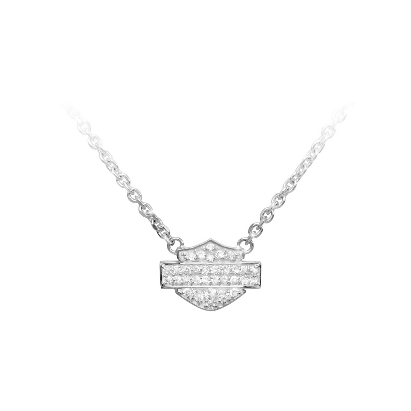 Harley-Davidson® Women's Necklace, Bling Bar & Shield Logo Charm - Silver