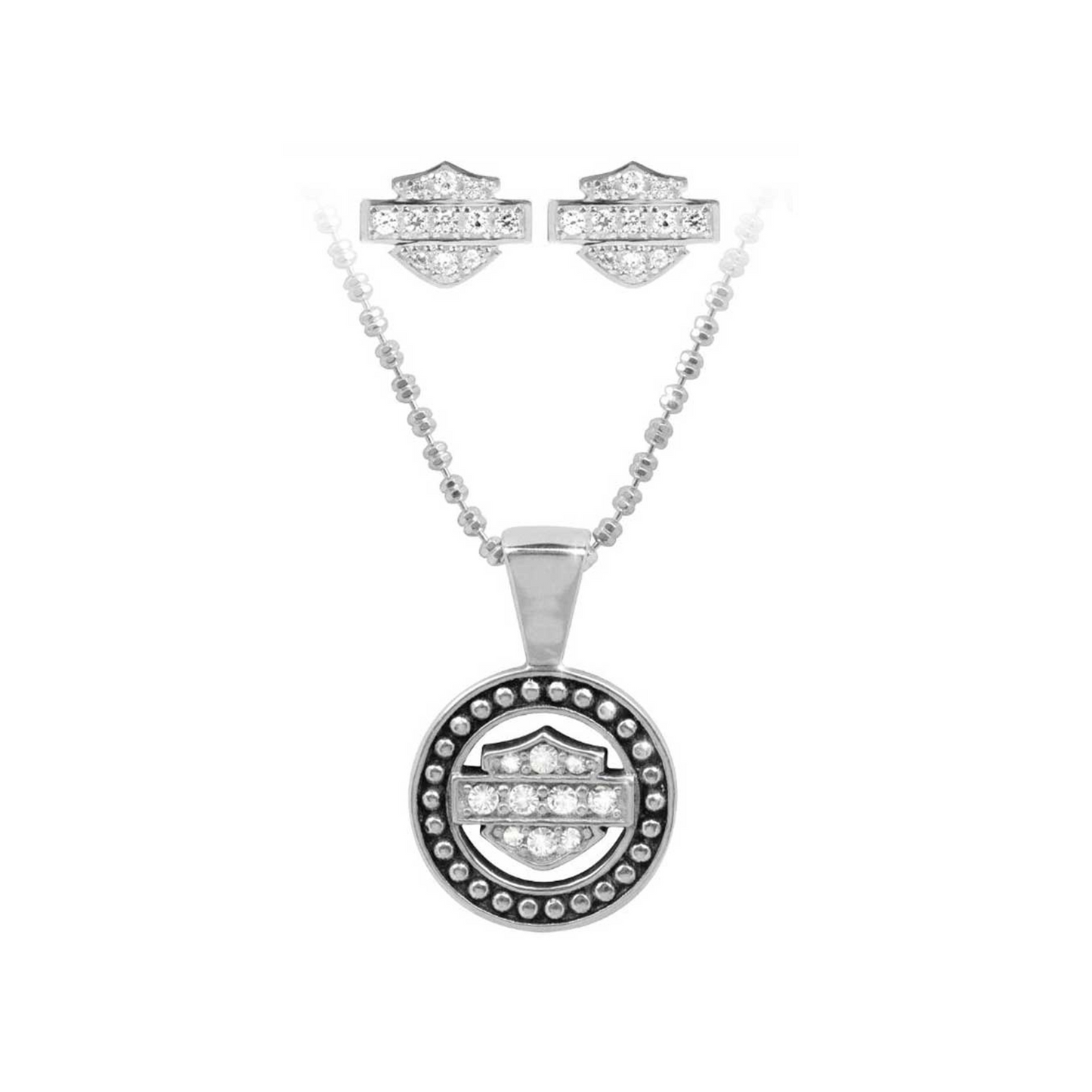 Harley-Davidson® Women's White Crystal B&S Necklace & Earring Set