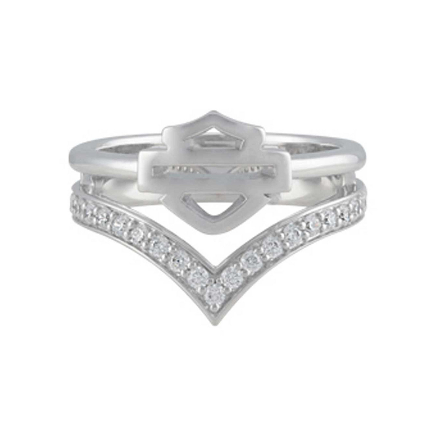 Harley-Davidson® Women's Chevron Bling Stone B&S Ring - Sterling Silver