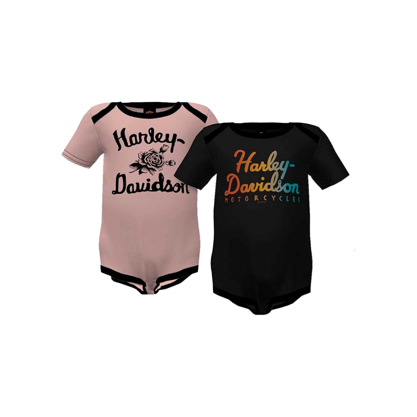 Harley-Davidson® Baby Girls' Rose Bloom/Foil Rainbow 2-Pc Creeper Set