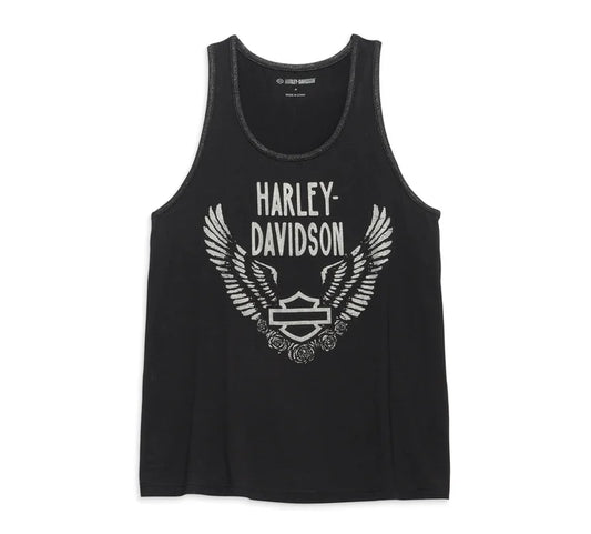 Harley-Davidson® Women's Gathering Roses Fashion Tank - Black Beauty