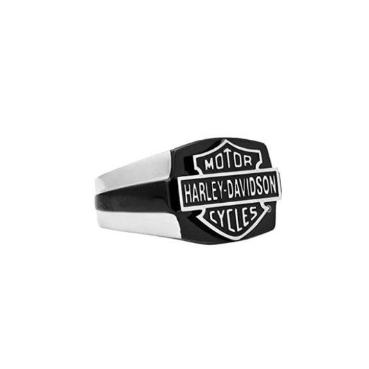 Harley-Davidson® Men's Black Steel B&S Signet Ring