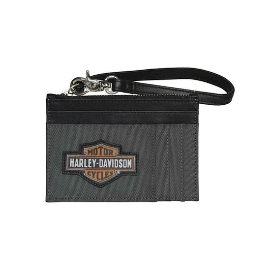 Harley-Davidson® Women's Oil Can B&S Card Case Zip Polyester & Leather Wallet
