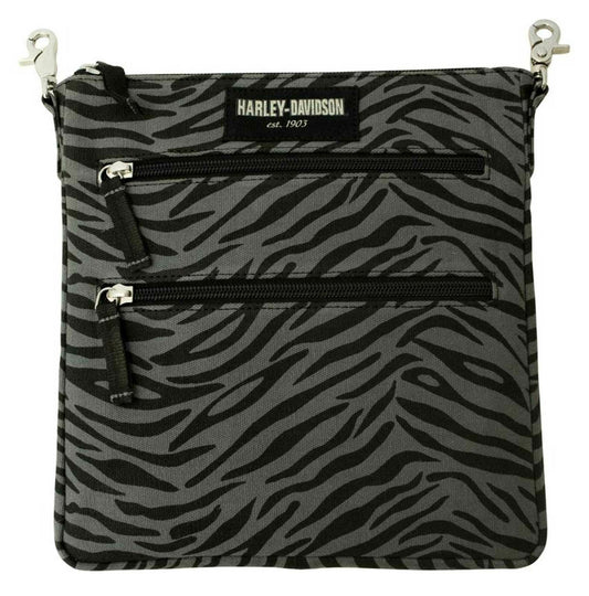 Harley-Davidson® Women’s Zebra Print Cotton Canvas Crossbody / Clip Bag Purse